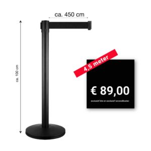 Absperrständer schwarz - 4,5 Meter Zugband